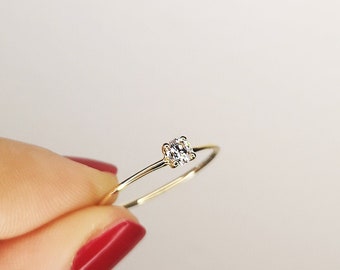 Eleganter 14K Massivgold Echt Diamant Solitär Ring, minimalistischer Verlobungsschmuck, perfektes Jubiläumsgeschenk für Sie