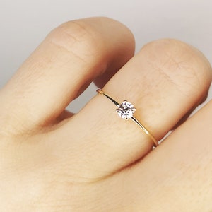 0.20 ct Dainty Solitaire Diamond Ring, 14K minimalist Wedding Ring, Anniversary Present, Gift for her image 1