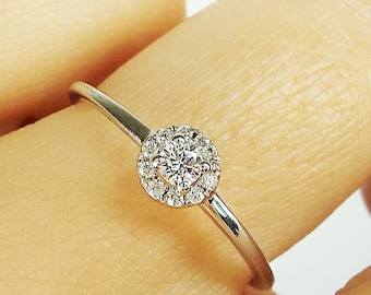Diamond Engagement Ring / 14K Solid Gold Diamond Halo Ring / 14K Minimalist Diamond Wedding Ring / Anniversary Ring/ Promise Ring