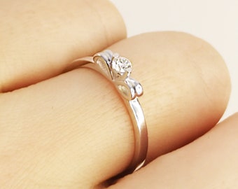 Diamond Bow Solitaire Ring / Engagement Ring / Wedding Ring / 14K Promise Ring / Anniversary Ring