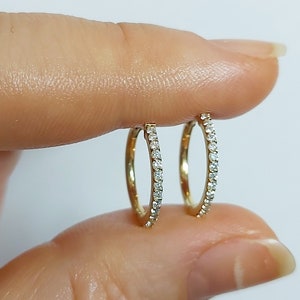 14K Solid Gold Hoop Earrings with Diamonds, Diamond Hoops, Gold Huggies, Gift for her, Birthday Present