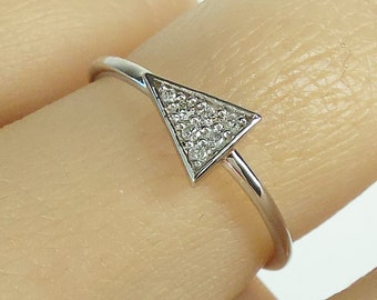 Diamond Triangle Ring, 14K Solid Gold Geometrical Symbolic, Love, Anniversary Ring, Minimalist Trillion Diamond, gift for her