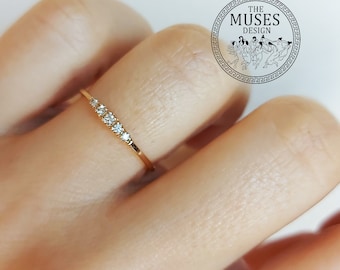 Minimalist Dainty Diamond Five Stone Band, Dainty Diamond Ring, Promise Ring, Birthday gift