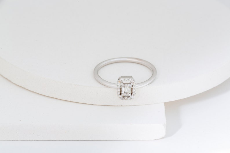 Handmade 14K baguette diamond Ring / Dainty Promise Gift / Rectangular Ring / Wedding Present image 6