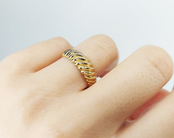 Croissant Ring, Bubble Ring, 14k Solid Gold Twisted Band, Twisted Dome Band, Gift for her, Dainty minimalist jewelry