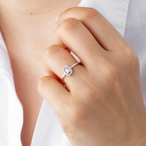 Handmade 14K baguette diamond Ring / Dainty Promise Gift / Rectangular Ring / Wedding Present image 1