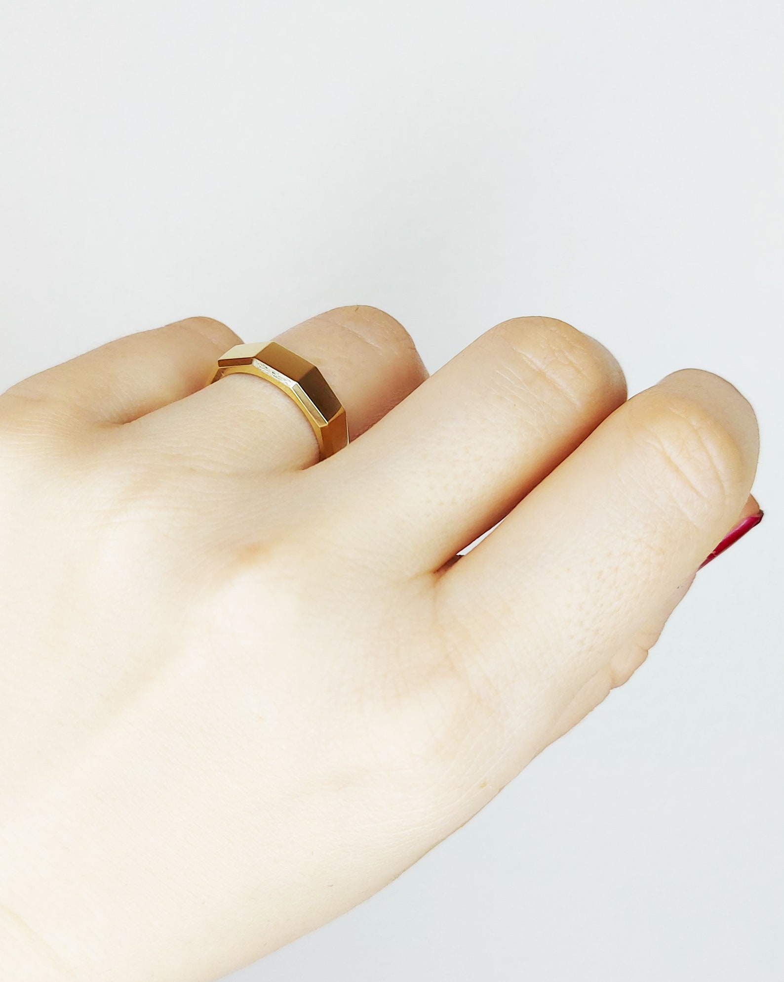 Handmade 14K Solid Gold Statement Ring With Edges Gold Etsy