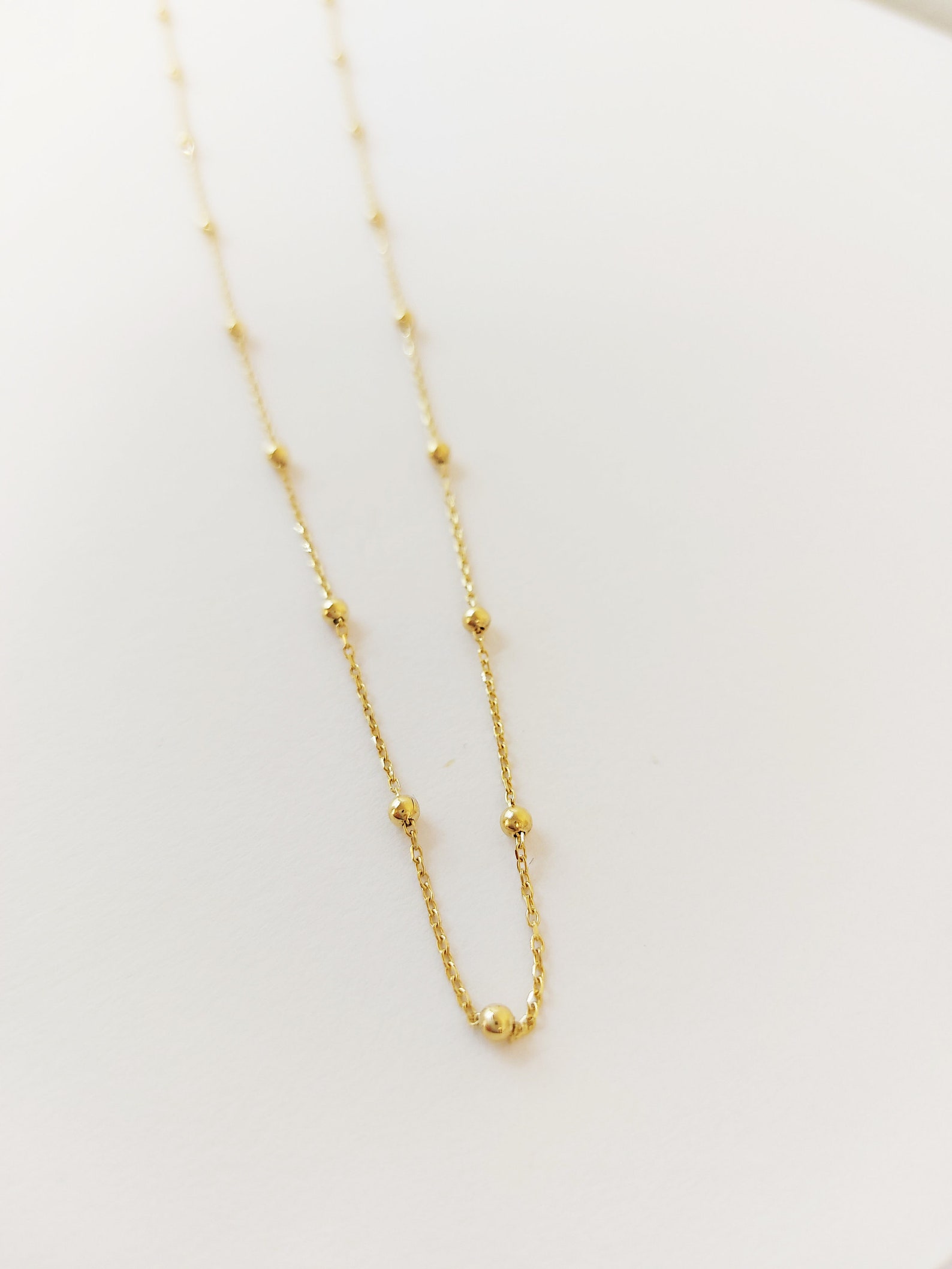 14K Solid Gold Satellite Chain Necklace Dainty Gold Ball Etsy
