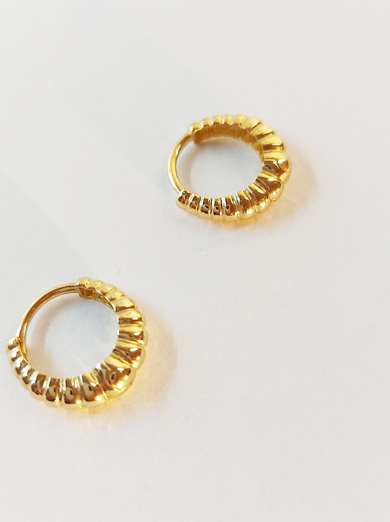 Croissant Earrings / 14K Solid Gold Shell Hoops /Golden Dome | Etsy