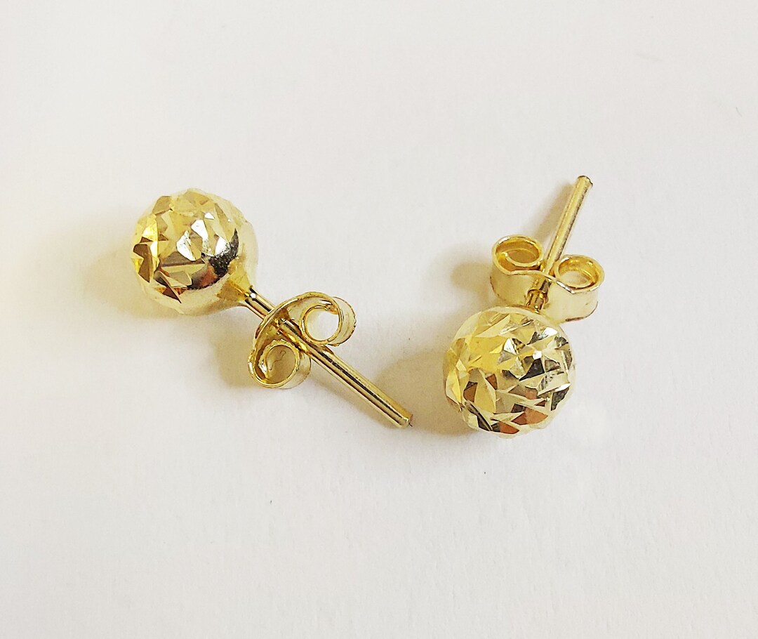 Disco Ball Stud Earrings, 14K Solid Gold Ball Studs, Gift for Her, Everyday Jewelry Etsy