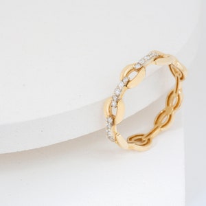 14K Gold Diamond Chain Ring, Cable Link Ring, Gift for women, Minimalist Design, Daily Jewelry, Birthday Present image 2