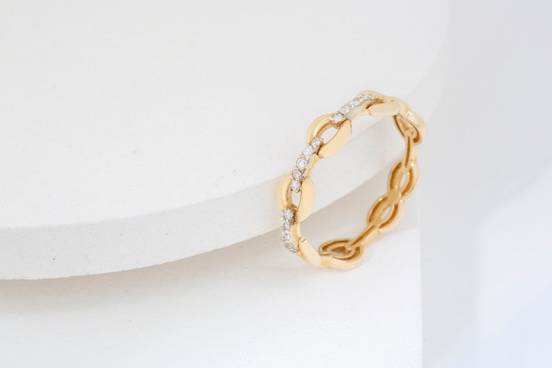 14K Gold Diamond Chain Ring, Cable Link Ring, Gift for women, Minimalist Design, Daily Jewelry, Birthday Present image 2