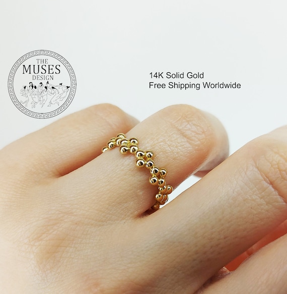 14K Solid Gold Ball Ring Gold Bead Jewelry Multiball Stackable