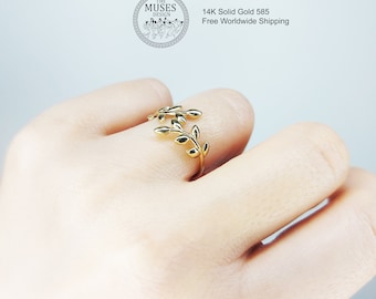 Handmade Solid gold Olive Branch Ring / 14K Tree Ring / Olive Leaves , Gift for her, leaf