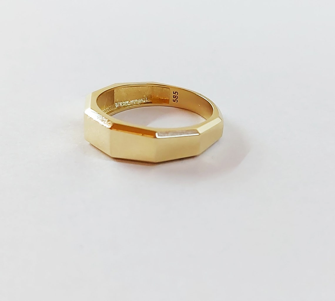 Handmade 14K Solid Gold Statement Ring With Edges Gold Etsy