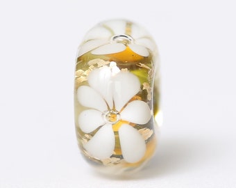 Small Core Artisan Bead chamomile flower SRA Lampwork  BHB Gift her, wife, mom,