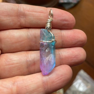 Purple and blue aura Quartz necklace