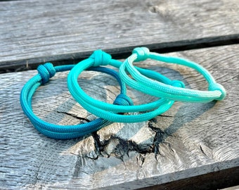 Surfer turquoise paracord bracelet unisex adjustable rope gift Mother's Day Father's Day magic knot