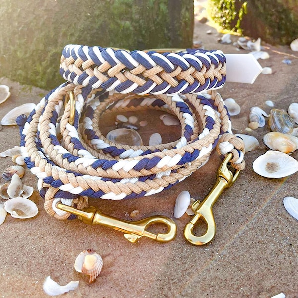 Dog leash maritime Paracord leash 2 m adjustable brass tear-resistant washable handmade gift idea magic knot paracord leash noble