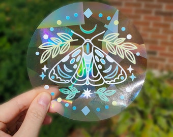 Moth Suncatcher, Rainbow Decal, Rainbow Maker, Suncatcher Sticker, Rainbow Sticker, Window Decal, Butterfly Hologram