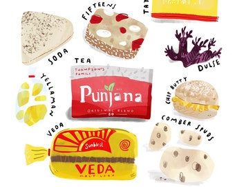 May include: A colorful illustration of various food items, including bread, chips, tea, and soda, with the text "EAT YOURSELF TILL YOU'RE IRON" at the bottom.