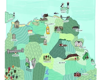 Causeway Coast Illustration Print, Northern Ireland Art