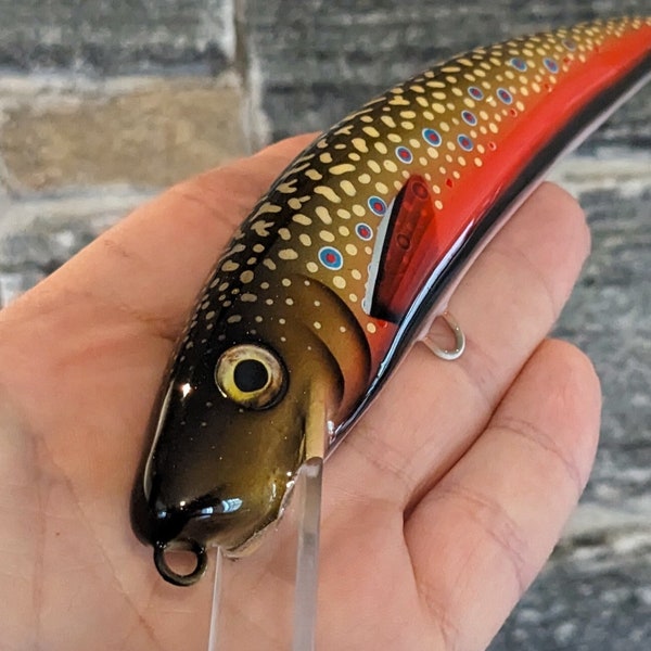 6-1/2" Wooden Brook Trout Jerkbait Fishing Lure for Musky, Pike and Monster Walleye