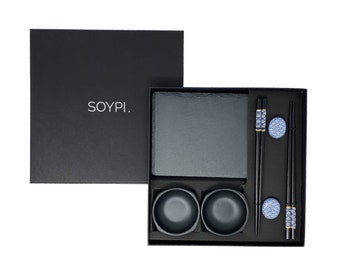 Sushi Set für 2 Personen,  Sushi Geschirr asiatisch, Sushi Kit,  Holz Essstäbchen wiederverwendbar, Chopstick, Sushi Servier Set (10 teilig)