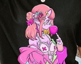 Süßes Goth Shirt Frauen Pastel Goth gruseliges Geschenk Bubblegum Kawaii Spooky Horror Dead Gothic Girl Korsett Floral Tattoo Inked Candy