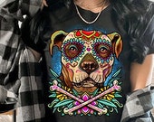Pitbull Dog Shirt,Day of the Dead Shirt,La Catrina Shirt,Sugar Skull Shirt,Tattoo, Pitbull Mama, Pitbull Dad, Dia de los Muertos Shirt Pitty