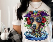 Greyhound Dog Shirt, Day of the Dead Shirt, La Catrina Shirts, Sugar Skull Shirt,Tattoo Ink, Dia de los Muertos Shirt, Greyhound Dog Shirts