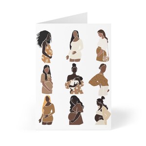 Tarjeta de felicitación abstracta de mujer negra embarazada, tarjetas de notas de arte abstracto de embarazo en blanco, tarjeta de baby shower, tarjeta de anuncio de bebé, mamá negra