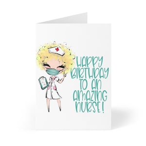 Cartão de aniversário de enfermeira incrível, cartão de aniversário feminino, cartão de aniversário de enfermeira, esposa, colega de trabalho, mãe, presentes de enfermeira, cartões de enfermeira RN loira encaracolada feita à mão