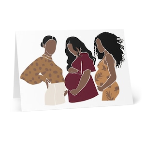 Tarjeta de felicitación abstracta de mujer negra embarazada, tarjetas de notas de arte abstracto de embarazo en blanco, tarjeta de baby shower, tarjeta de anuncio de bebé, mamá negra