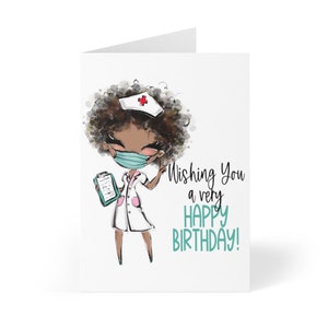 Cartão de aniversário de enfermeira preta, cartão de aniversário para mulheres negras, cartão de aniversário afro-americano, esposa, colega de trabalho, mãe, rainha negra, cartões de enfermeira feitos à mão
