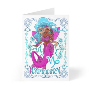 Carte d'anniversaire Capricorne, Carte de fée, Cadeau fée, Carte d'anniversaire zodiaque, Cartes de dessin animé, Fées, Cadeaux Capricorne, Cartes fille noire