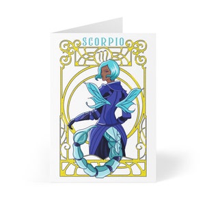Skorpion Geburtstagskarte, Feenkarte, Fee Geschenk, Sternzeichen Geburtstagskarte, Anime Karten, Feen, Skorpion Black Girl Magie Gelb Geschenke