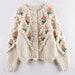 Cute Dark Academia Clothing Sweater and Cardigans Floral Embroidery Hollow Out Chic Knit Jacket Pearl Beading Cardigans 