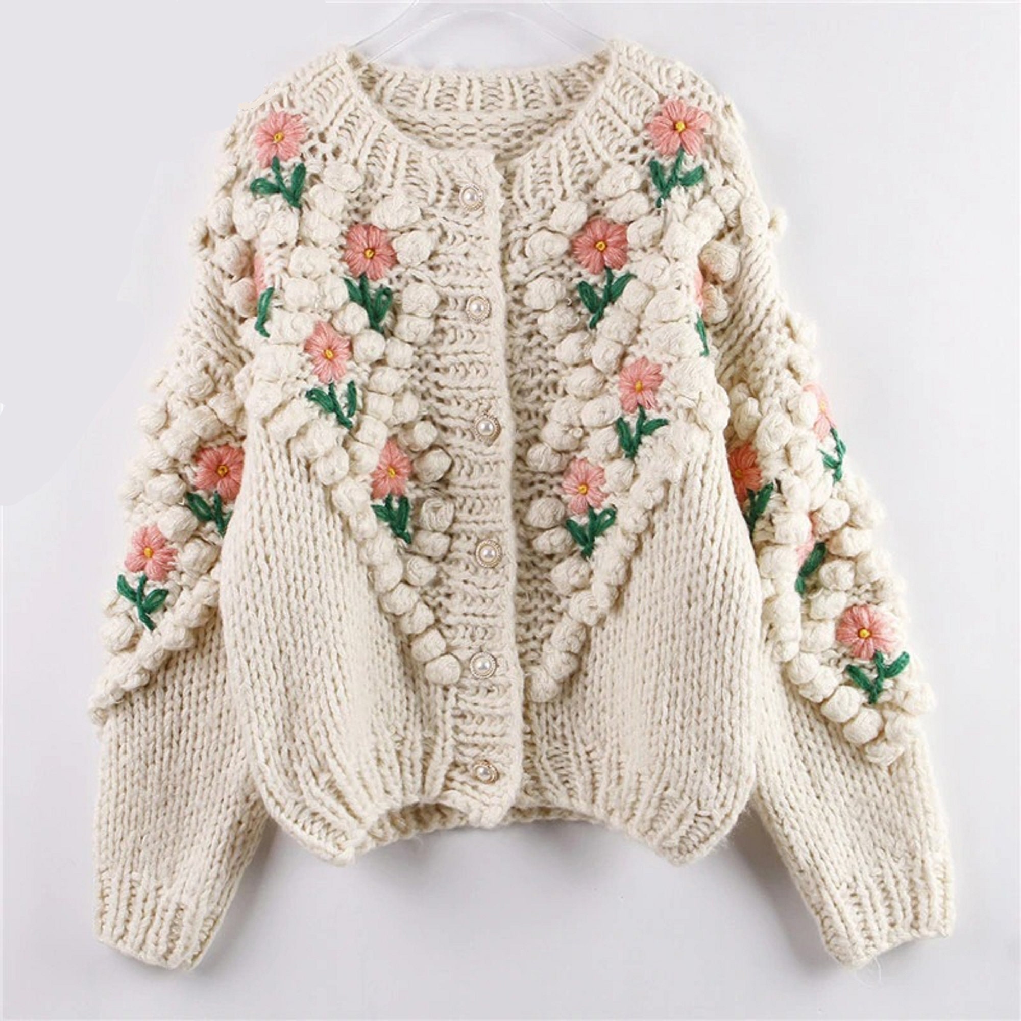 Chic Womens Sweater Hooded Embroidery Floral Coat Jacket Knitwear Cardigan S.M.L