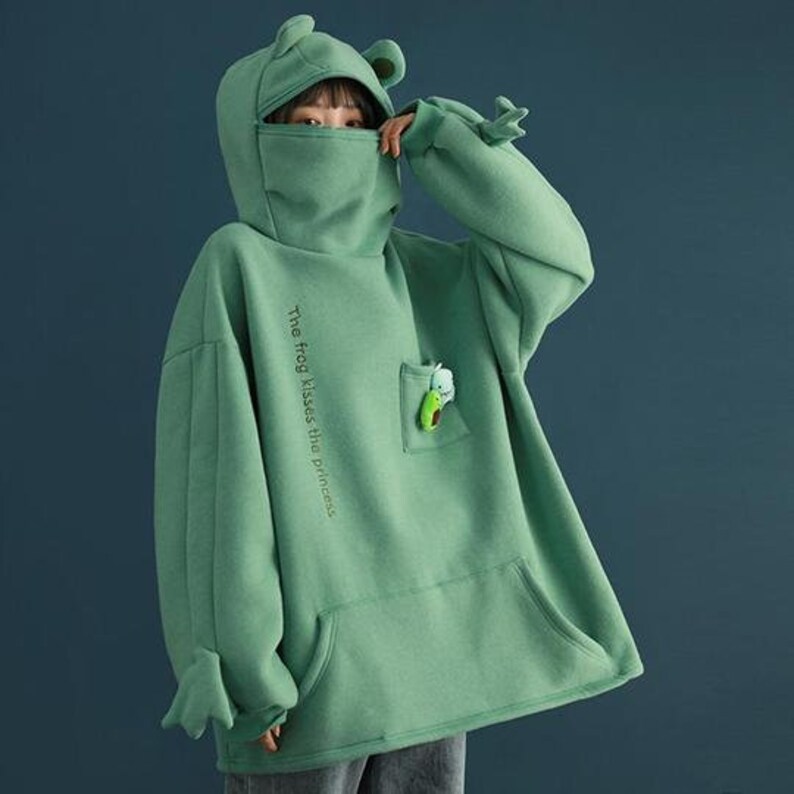 Cute frog letter zipper pocket oversized hoodie the frog Etsy