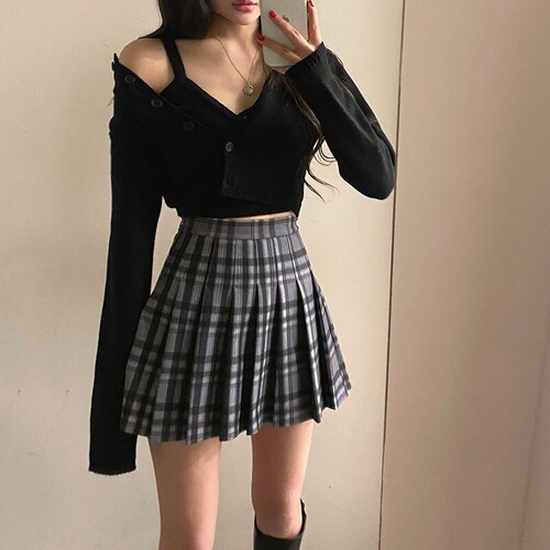 Pleated Plaid Mini Skirt Cute Kawaii Y2K Aesthetic Schoolgirl | Etsy