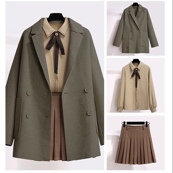 Cute Dark Academia Clothing Set for Women / Woolen Coat Shirt - Etsy