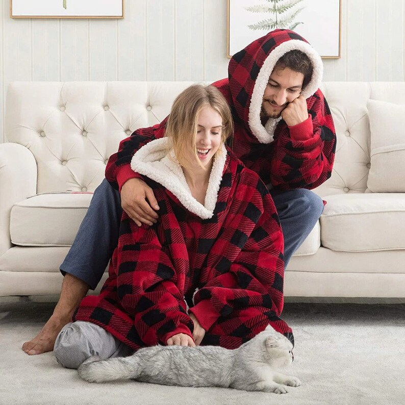 Oversize Plaid Hoodies Blanket Hoodie Snuggly Sherpa Hoodies Etsy
