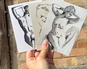 Juego de postales con pintura de mujeres desnudas, tarjeta artística A6, edición limitada