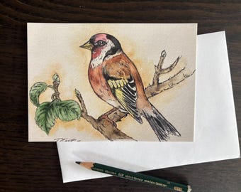Tarjeta postal con dibujo de pájaro en acuarela tamaño A6