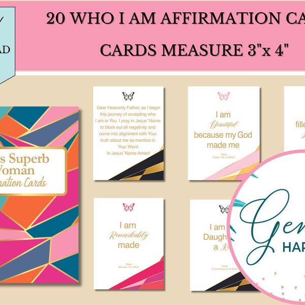 20 Printable Who I am Affirmation Cards, Digital Downloads, Godly Women Encouragement Affirmations, For Women, Positive Affirmations
