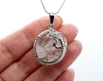Clear Quartz Crystal Necklace Pendant Silver Dragon Healing Protecting Gemstone Quartz April Birthstone Crystal Birthday Gift For Her UK