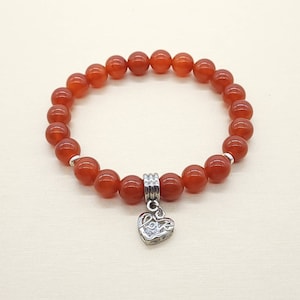 Red Carnelian Crystal Bracelet Healing Crystal Silver Gemstone Heart Charm Bracelet July Birthstone Valentine Day Gift Birthday Gift For Her