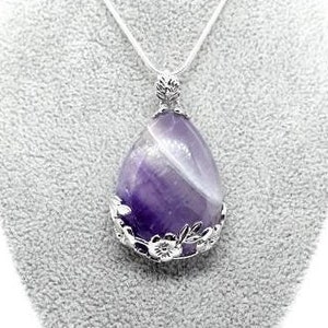 Teardrop Purple Amethyst Crystal Necklace Silver Pendant Big Healing Amethyst Gemstone Crystal February Birthstone Birthday Gift For Her UK