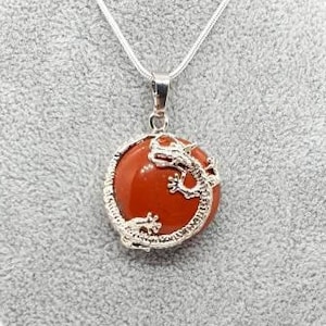 Natural Red Jasper Crystal Necklace Silver Chinese Dragon Pendant Healing Protection Gemstone Red Jasper Necklace Birthday Gift For Her UK